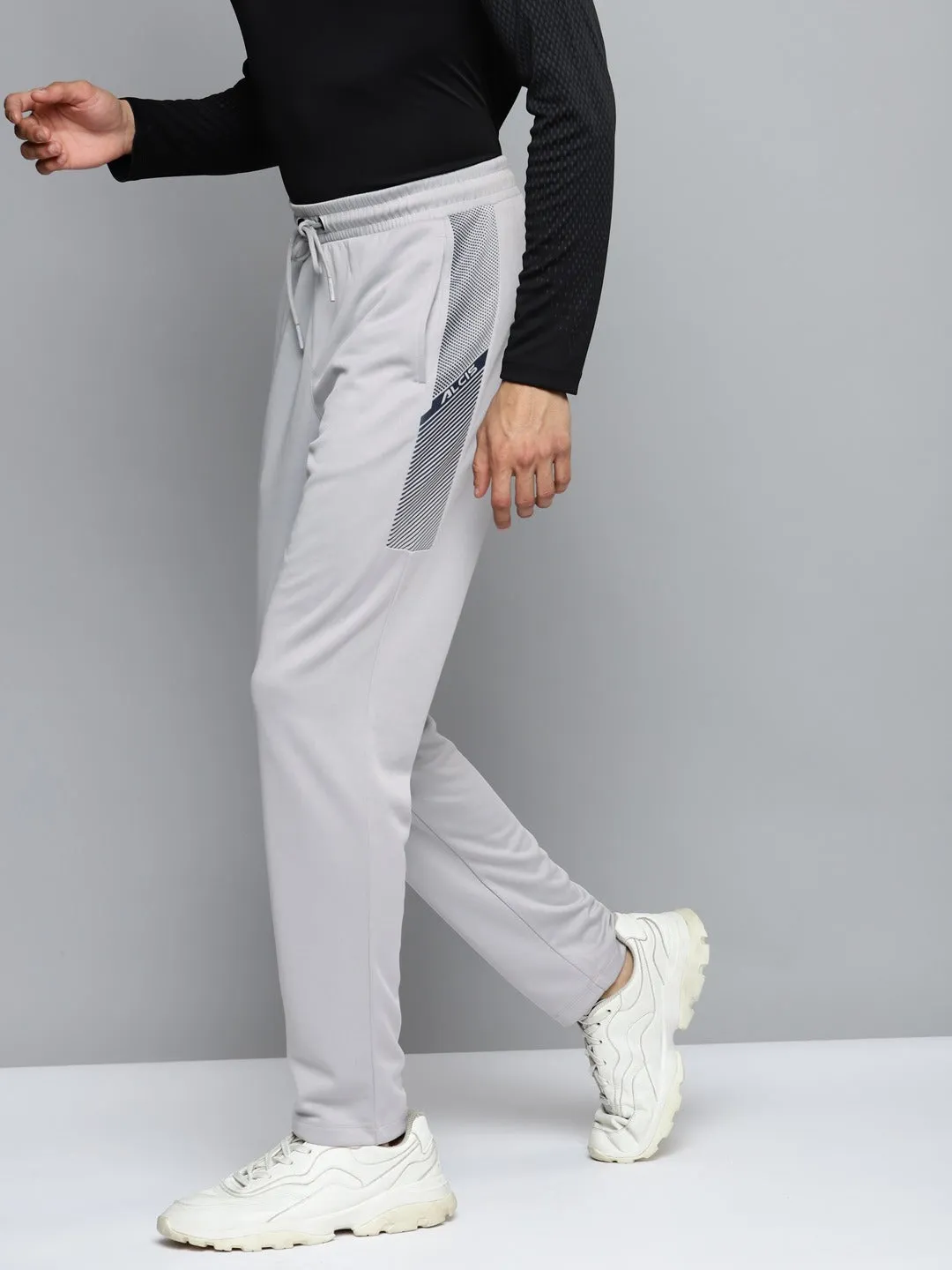 Alcis Men Grey Solid Slim Fit Mid-Rise Regular Track Pants Move Comfort Reinforced Seams