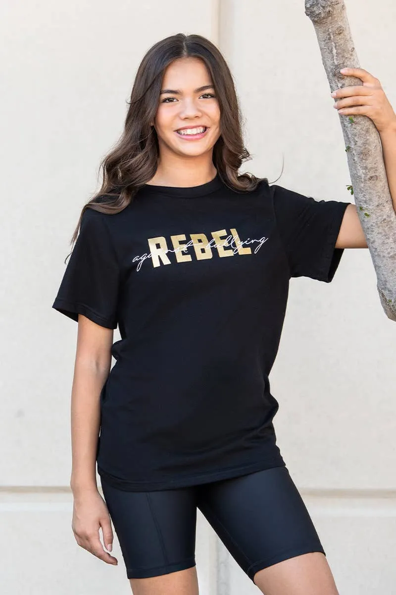Evening Chic Trust Glow Unisex Rebel Against Bullying Tee in Black