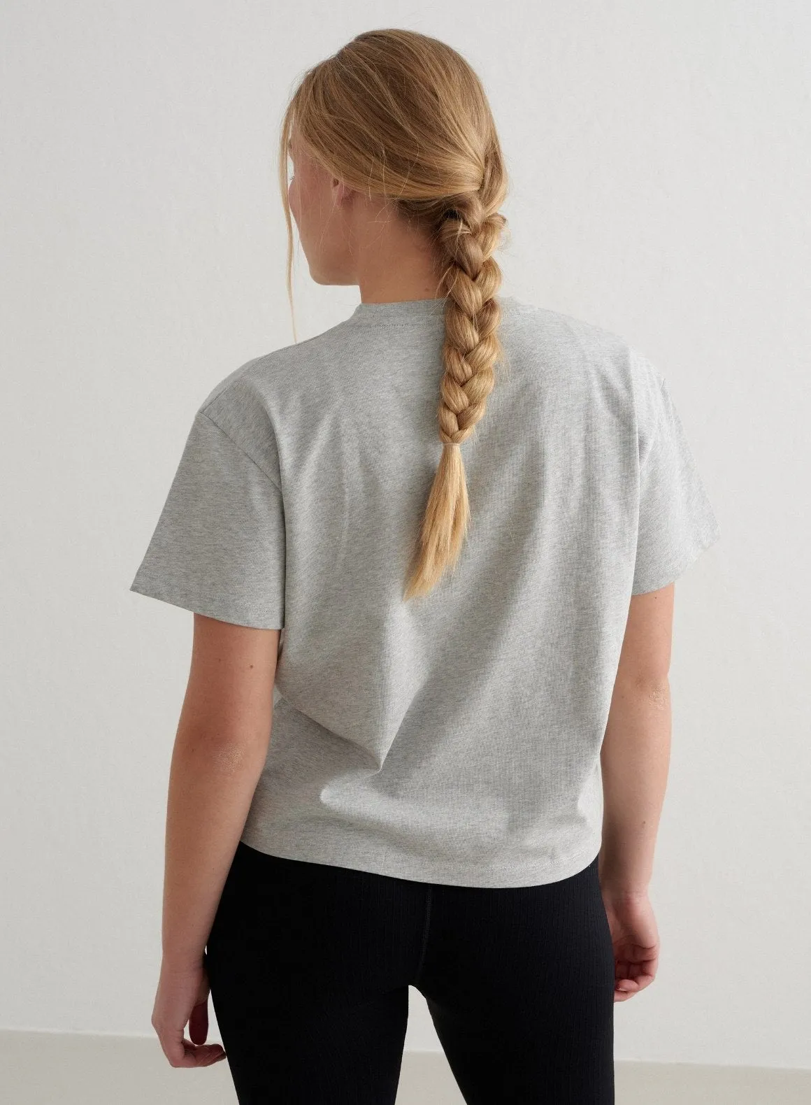 Grey Melange Varsity Boxy T-shirt Colorfast Dye EcoConscious Processing