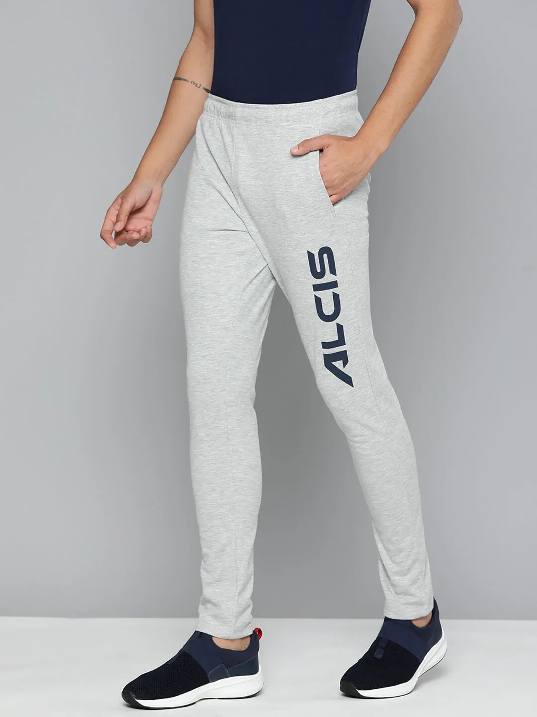 Alcis Men Grey Printed Drytech  Slim-Fit Track Pants Smart Look TaglessComfort