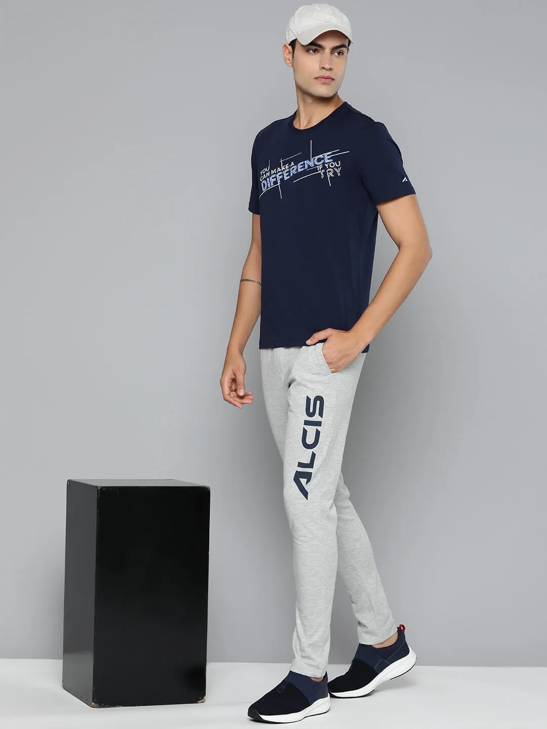 Alcis Men Grey Printed Drytech  Slim-Fit Track Pants Reflective Trim Options