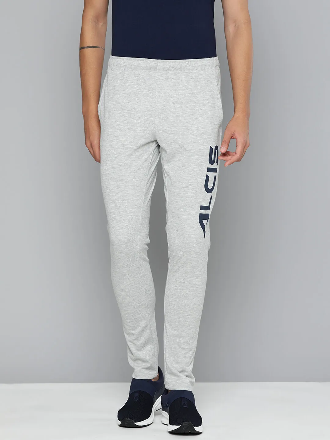 Alcis Men Grey Printed Drytech  Slim-Fit Track Pants Double Stitched Seams Work Essential