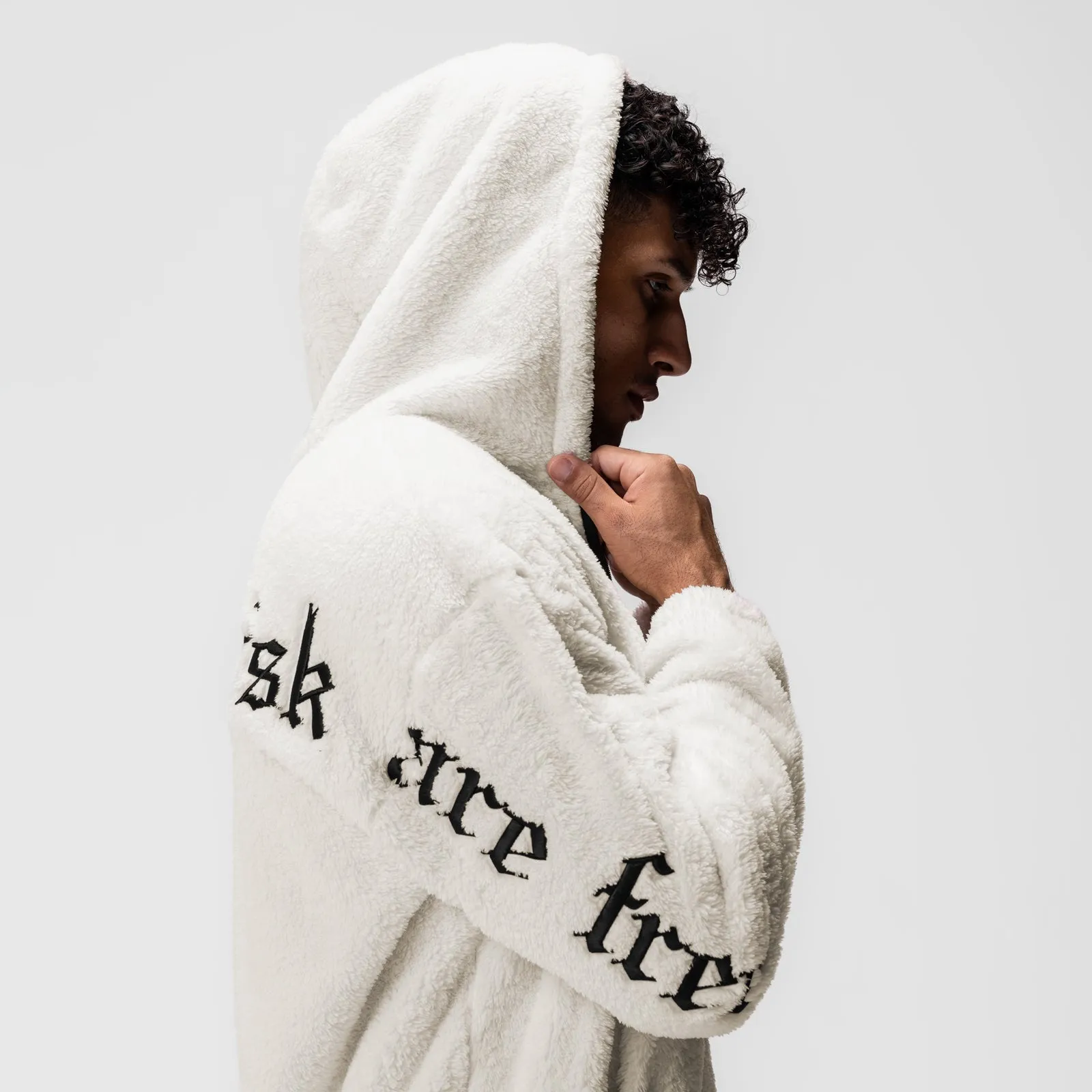 0887. Sherpa Recovery Full Zip Hoodie - Ivory Cream/Black Reinforced Elbow Patches Steampunk style