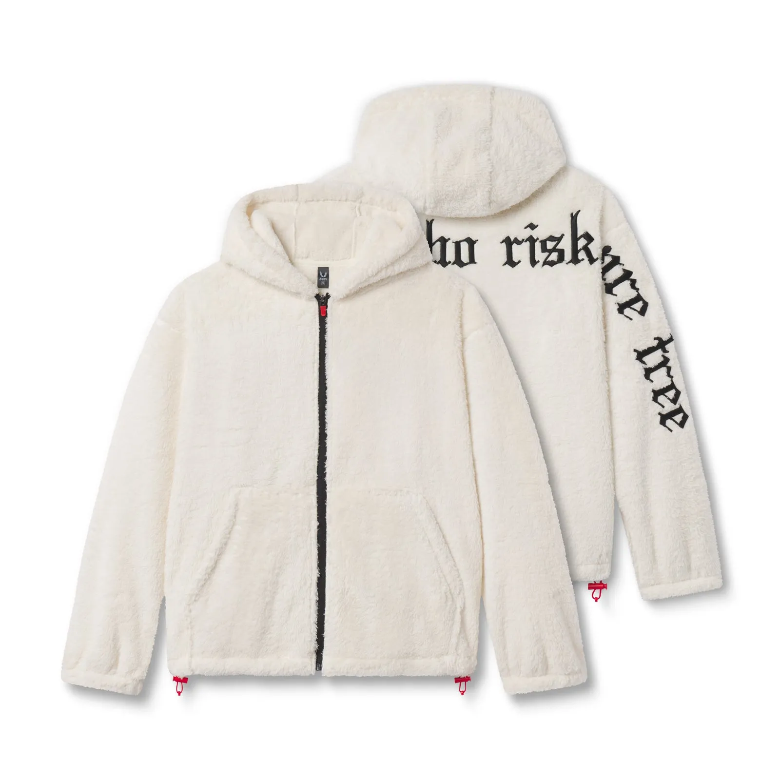 0887. Sherpa Recovery Full Zip Hoodie - Ivory Cream/Black Double Stitched Seams Streetwear Essential