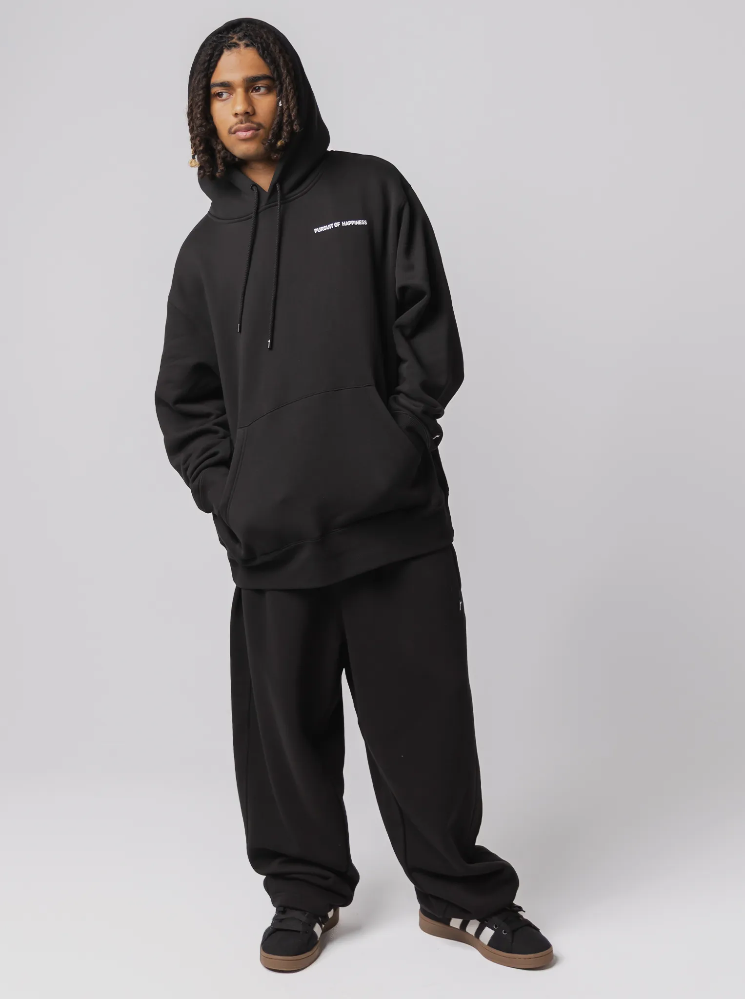 Vegan Leather Classic Logo Heavyweight Pullover in Court Black