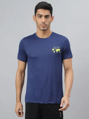 Alcis Men Printed Navy Anti-Static Slim-Fit Round Neck Training T-Shirt Vital Core Dream Base
