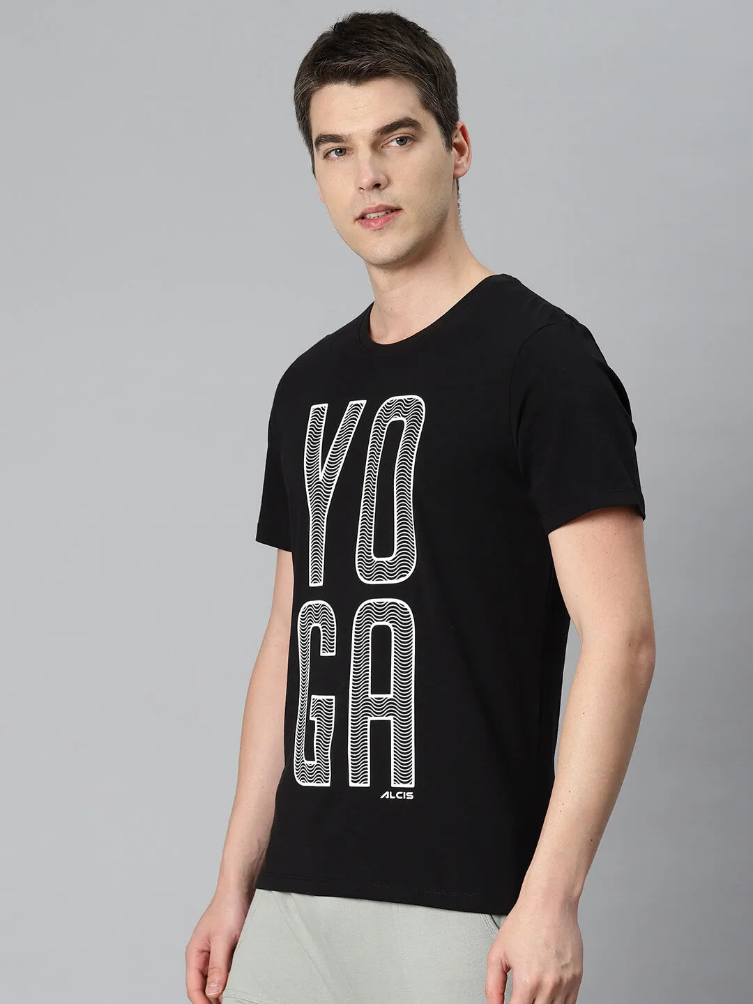Alcis Men Black Typography Printed Sports T-shirt Elite Core
