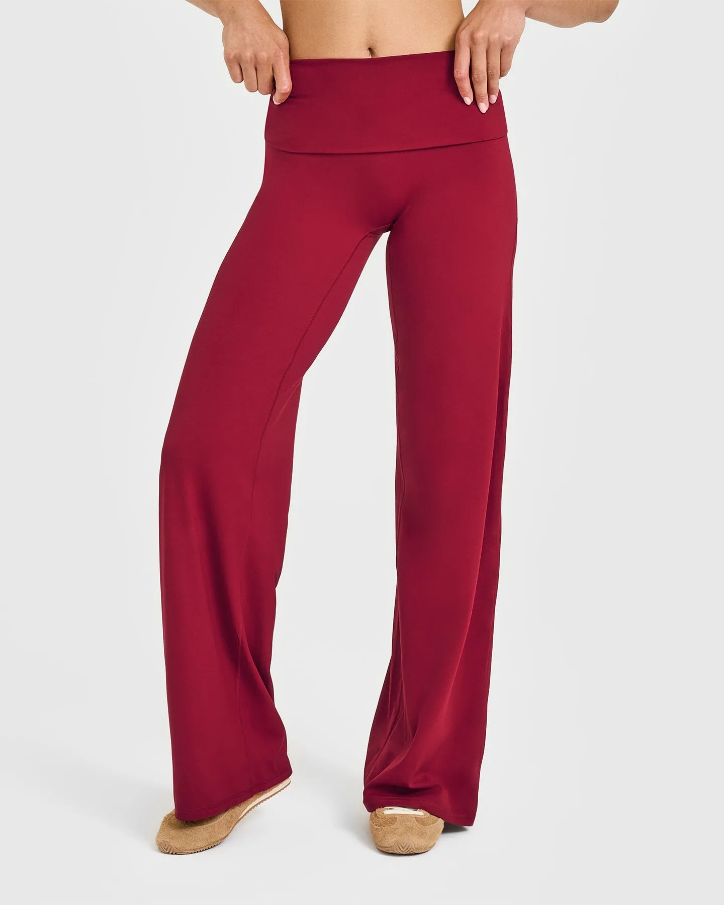 SoftMotion? Fold Over Straight Leg Bottoms | Ruby Red Flex Move Plane Mood