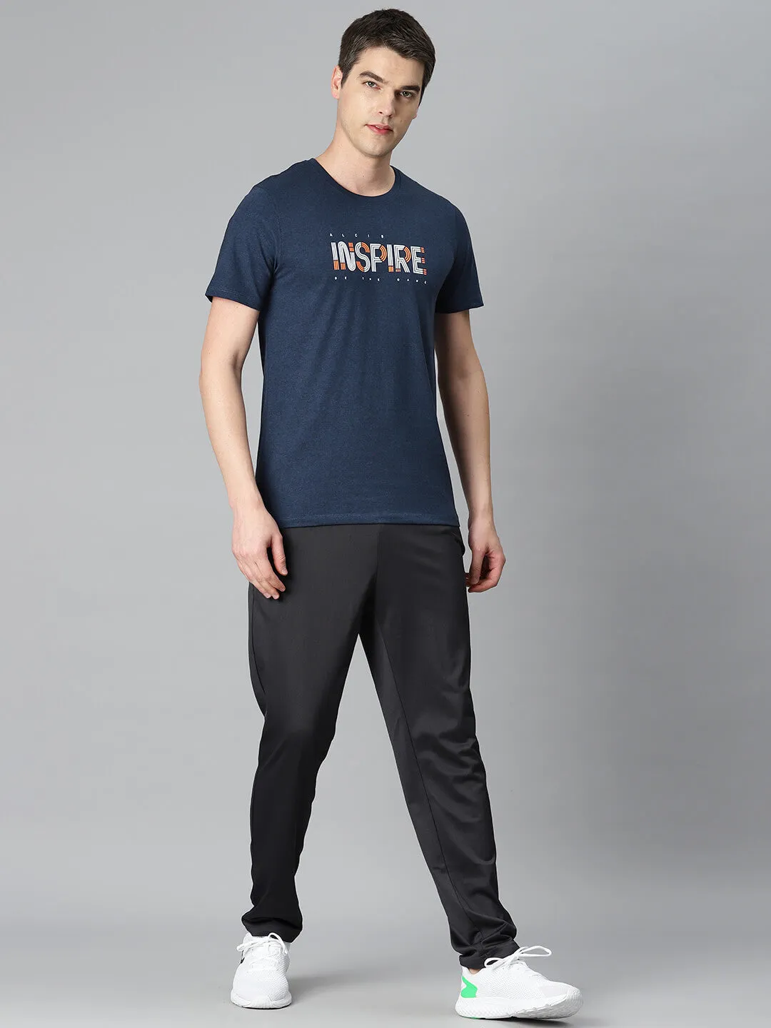 Italian Flair Alcis Men Blue Typography Printed Anti Static Slim Fit Sports T-shirt
