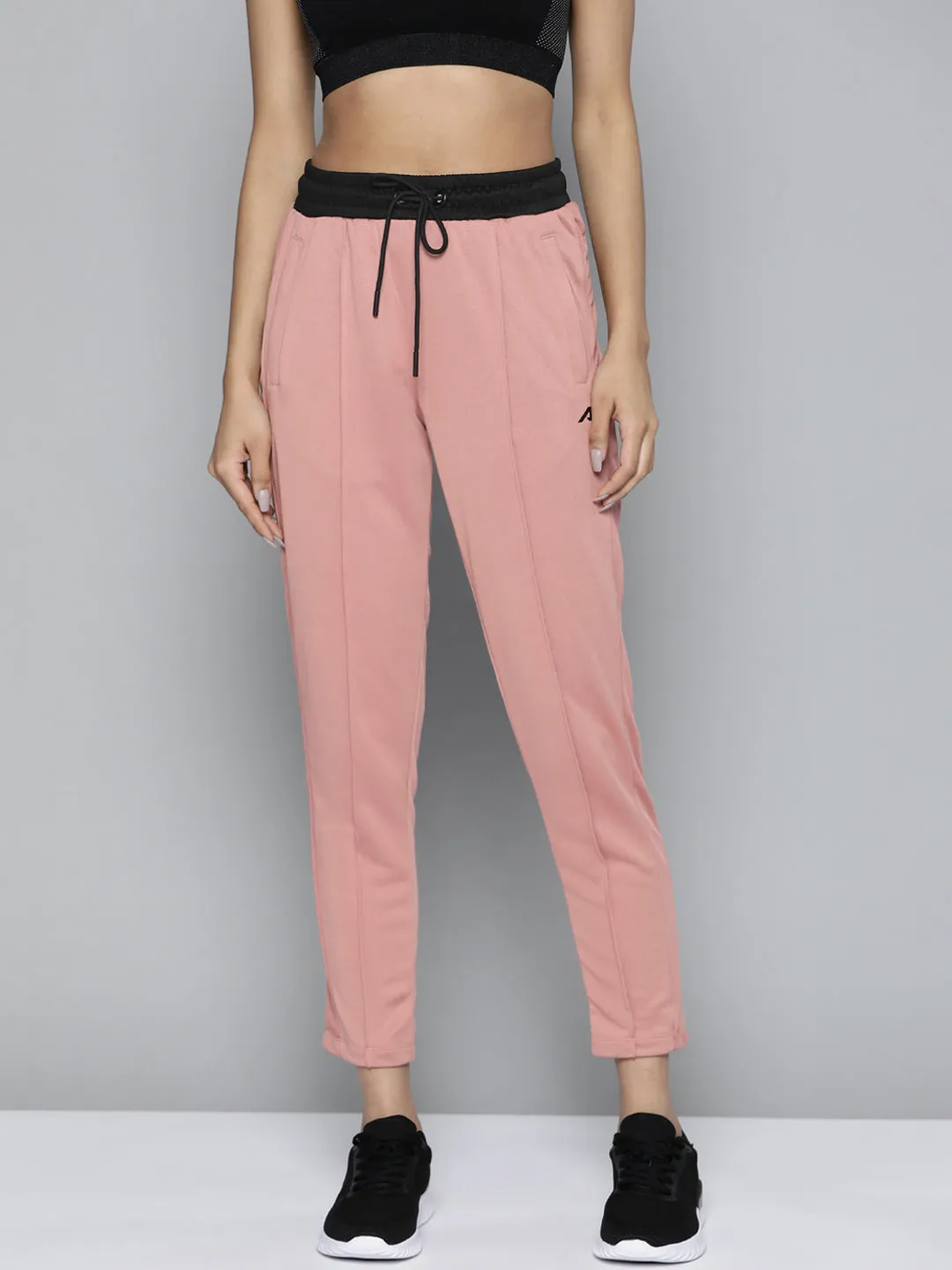 Women Dusty Pink Solid Slim Fit Gym Joggers High Rise