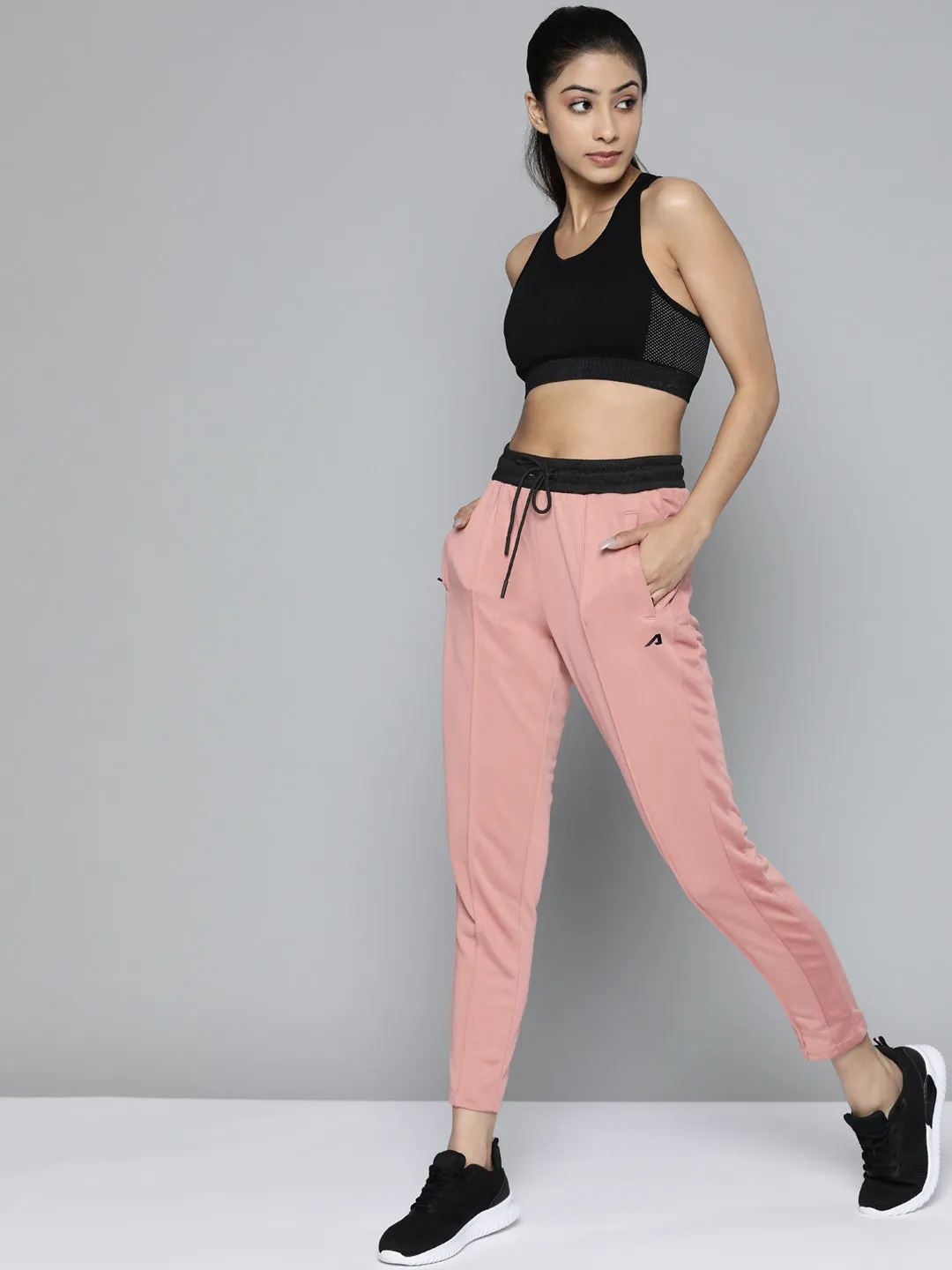 Women Dusty Pink Solid Slim Fit Gym Joggers Polyester fabric