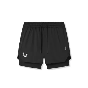 0828. AeroSilver? 5" Liner Short - Black "White Wings"/Black Simple Fit
