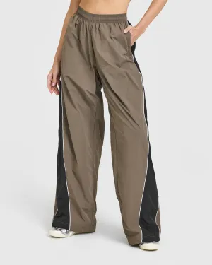 Freedom Move Oversized Piped Woven Straight Leg Track Bottoms | Moss Brown AntiSlip Grip