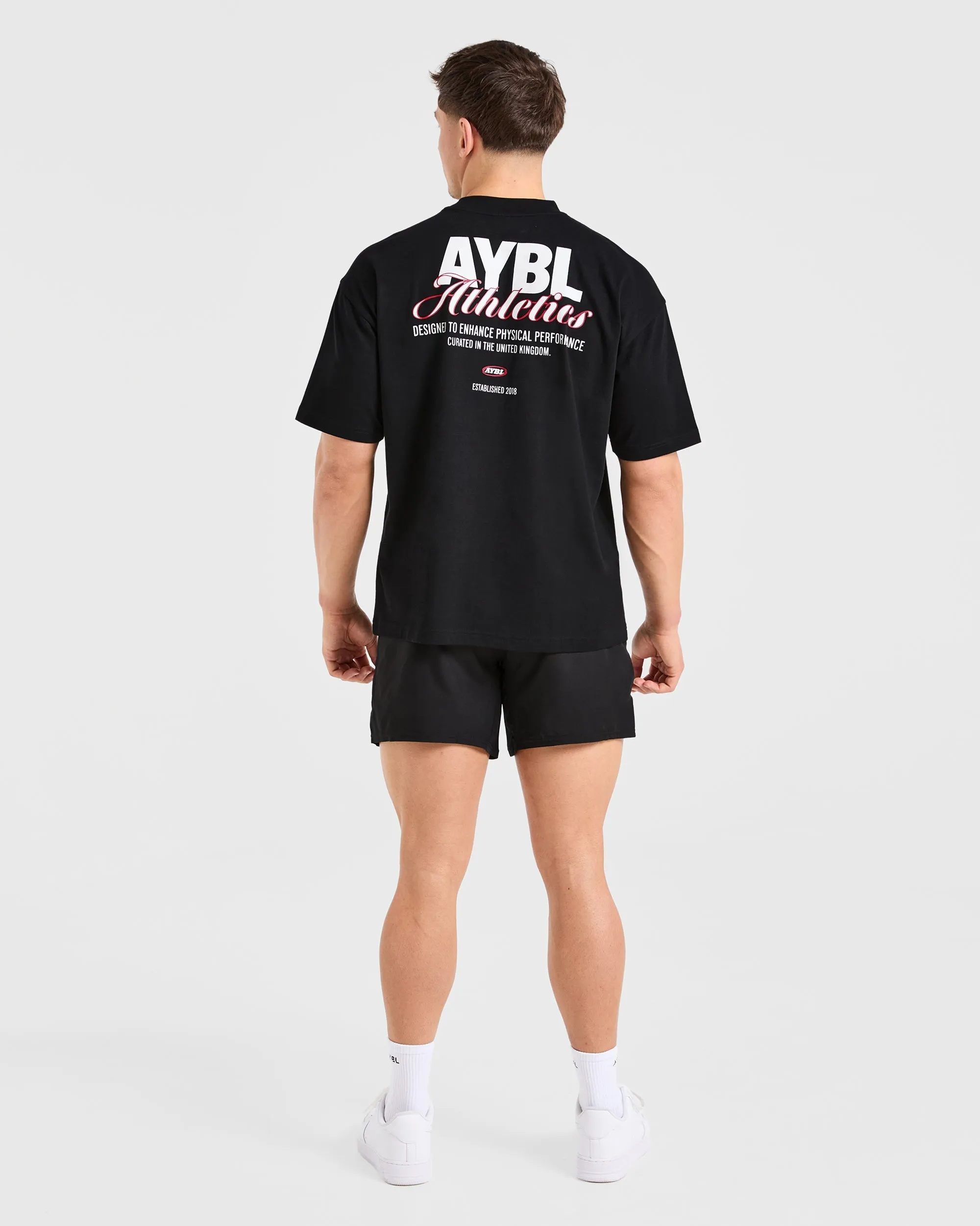 Eco Friendly Production anniversary Athletics Script Oversized T Shirt - Black