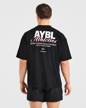 Athletics Script Oversized T Shirt - Black Street Trend Look Elegant and Relaxed
