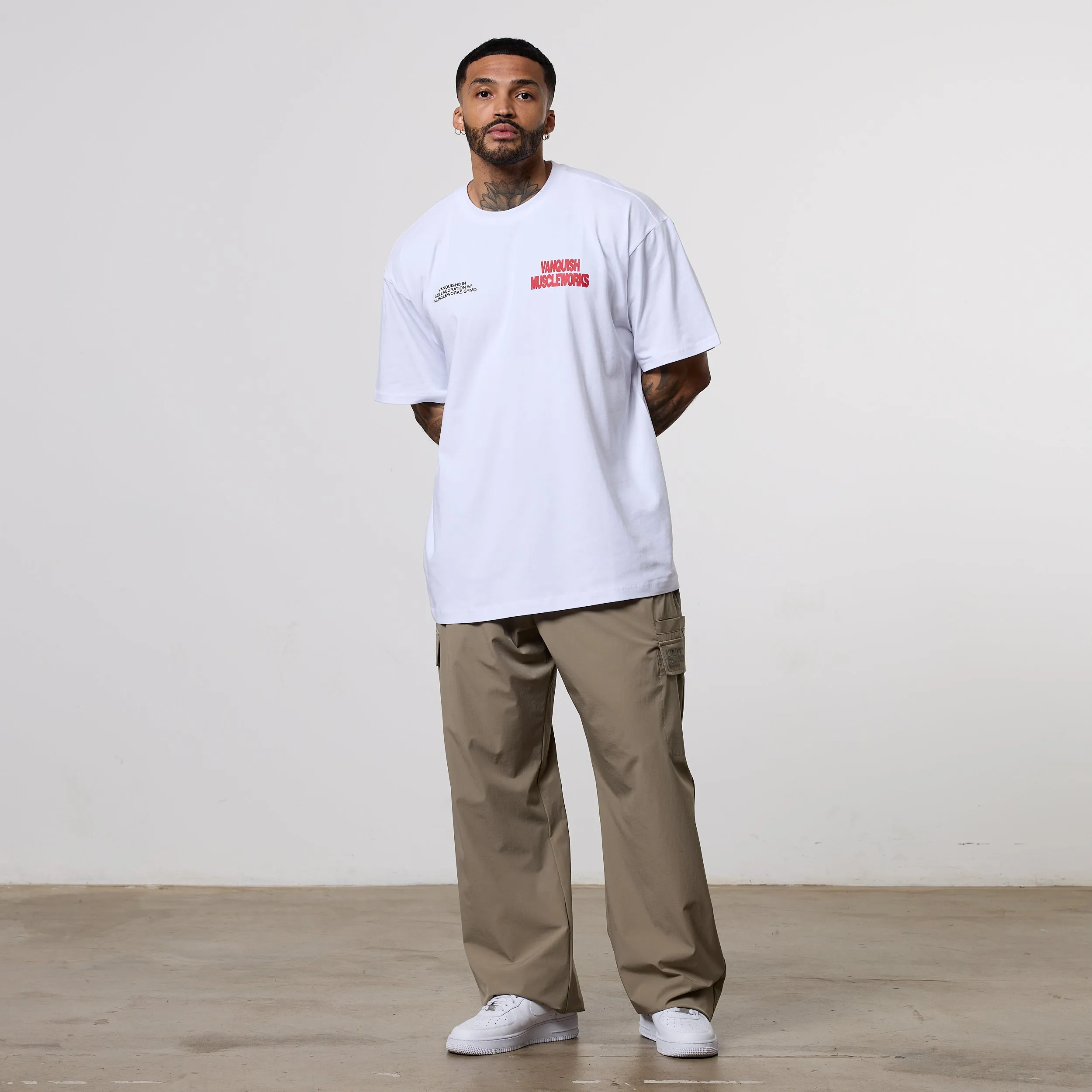 BioBased Fibers Premium Cotton Vanquish x Muscleworks White Oversized T-Shirt