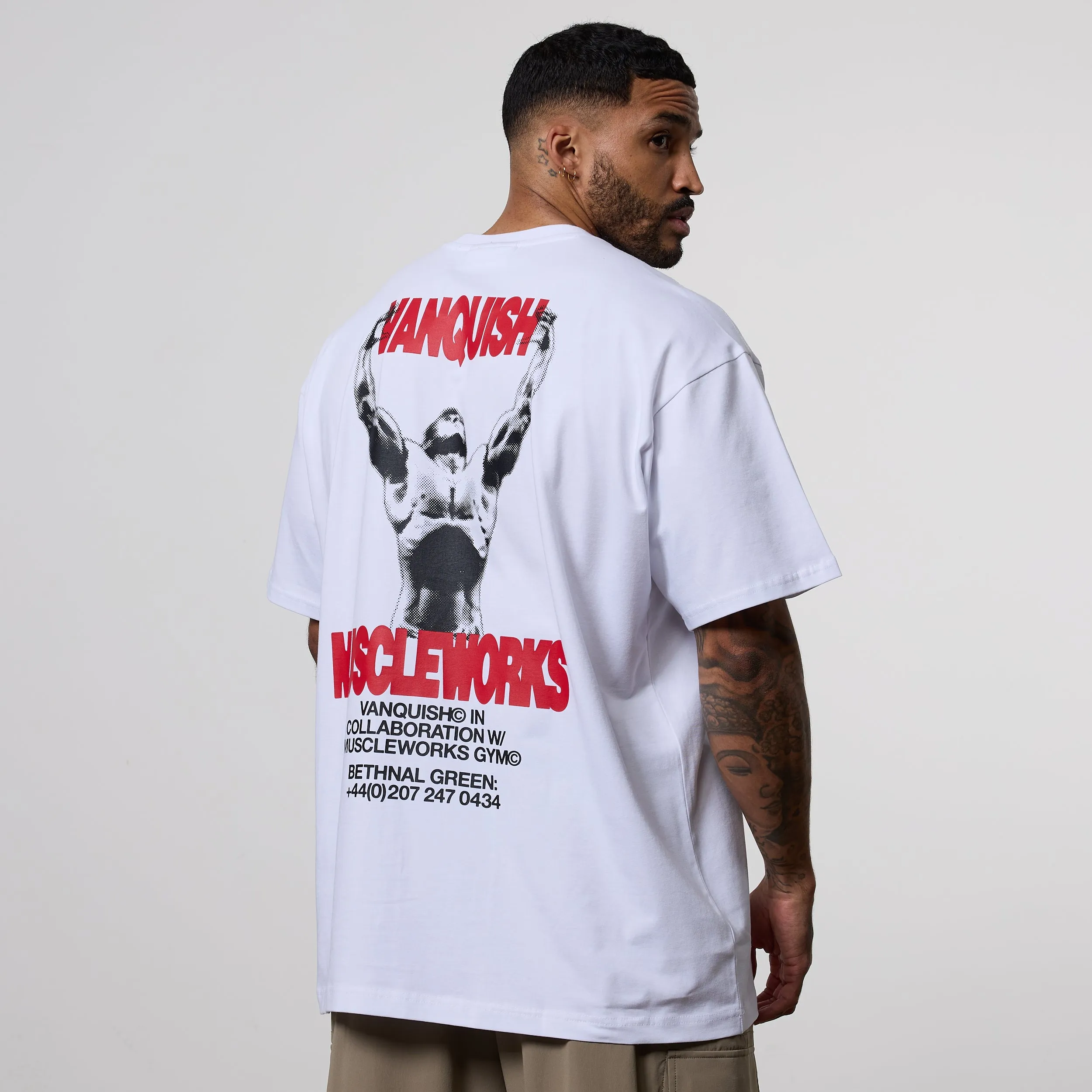 RibbedNeckBanding Reinforced Collar Vanquish x Muscleworks White Oversized T-Shirt