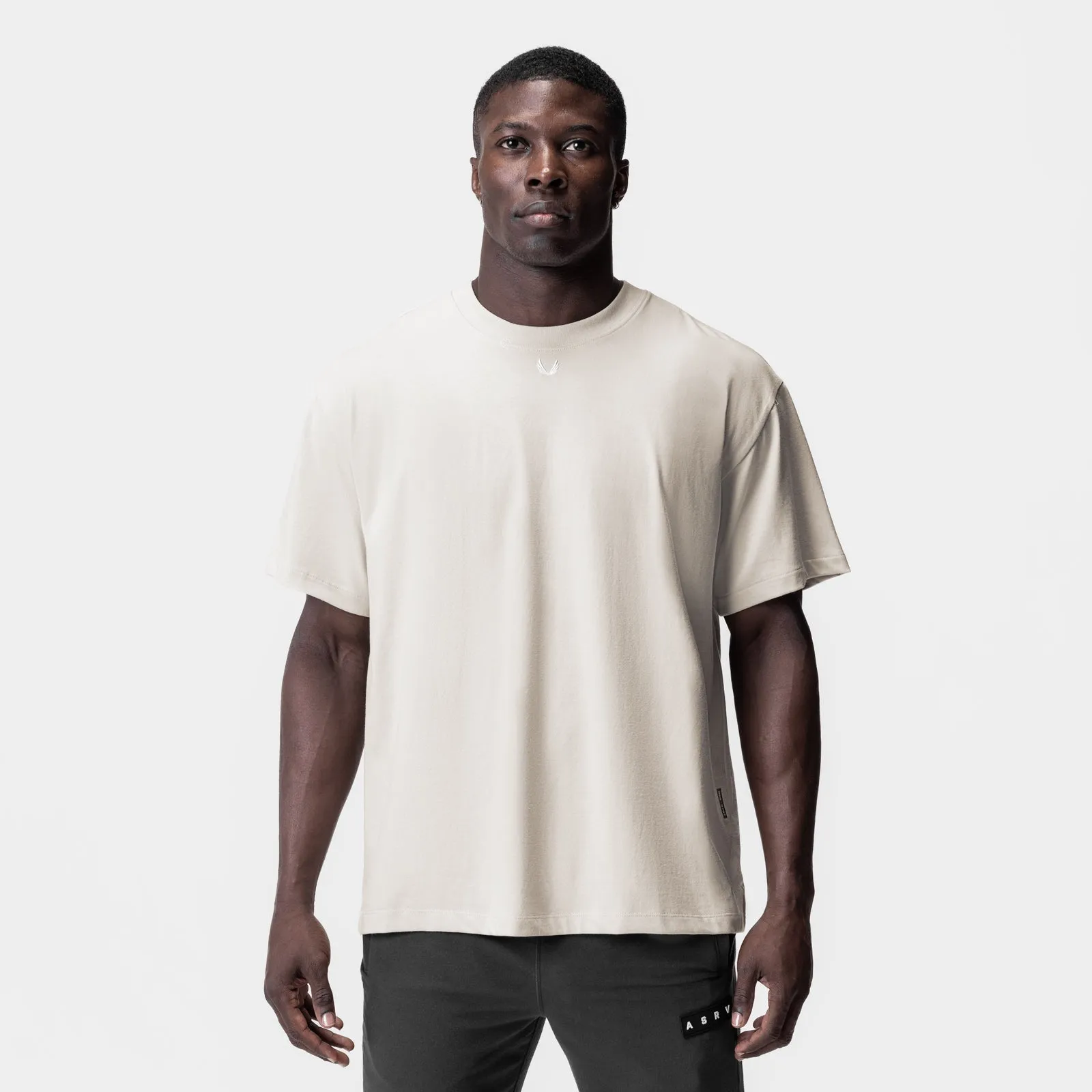 0797. Tech Essential? Relaxed Tee - Stone/White "OTWR" Tear Resistant Soft Touch