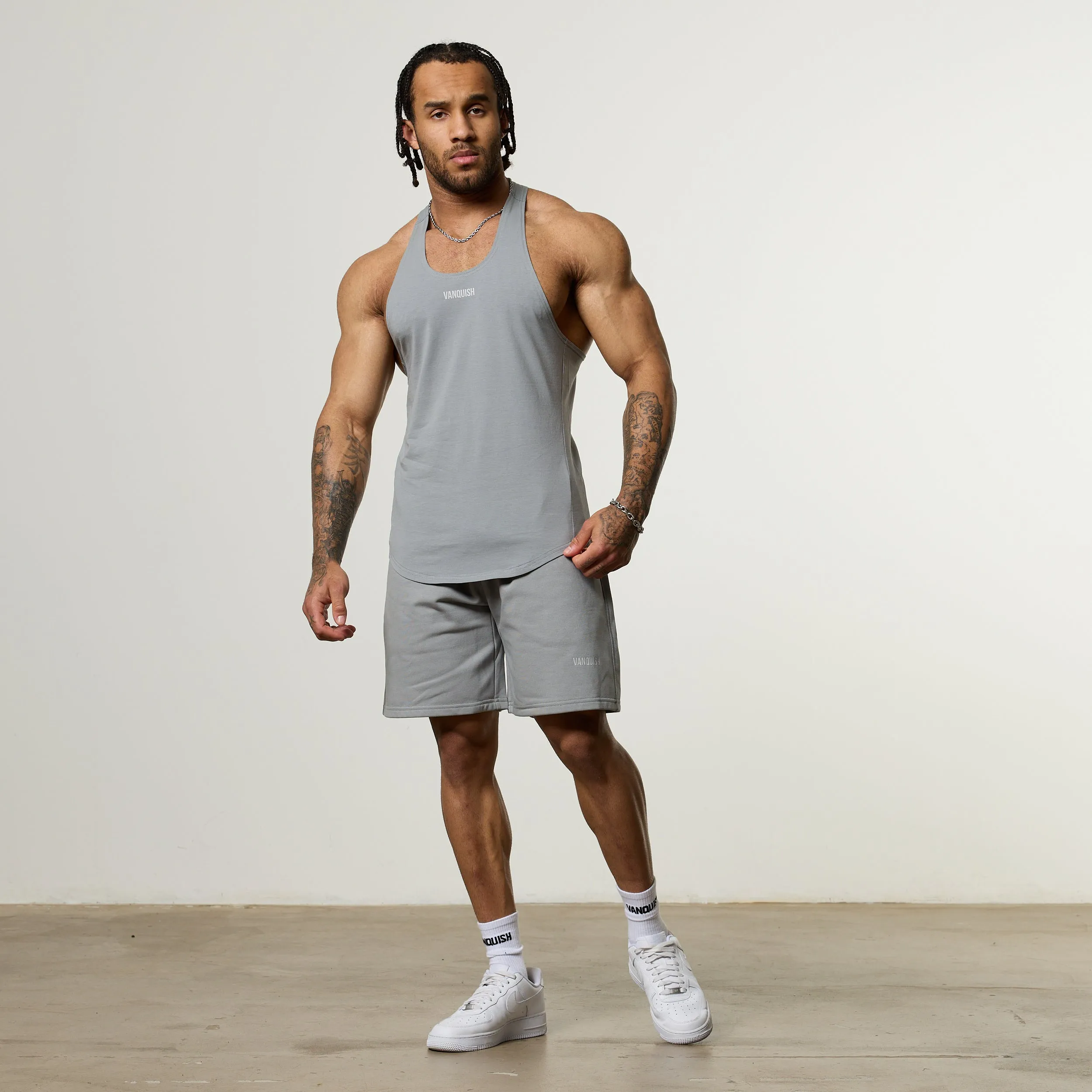 Vanquish Essential V2 Steel Grey Stringer Vest DoubleStitchedHem Relaxed Smart
