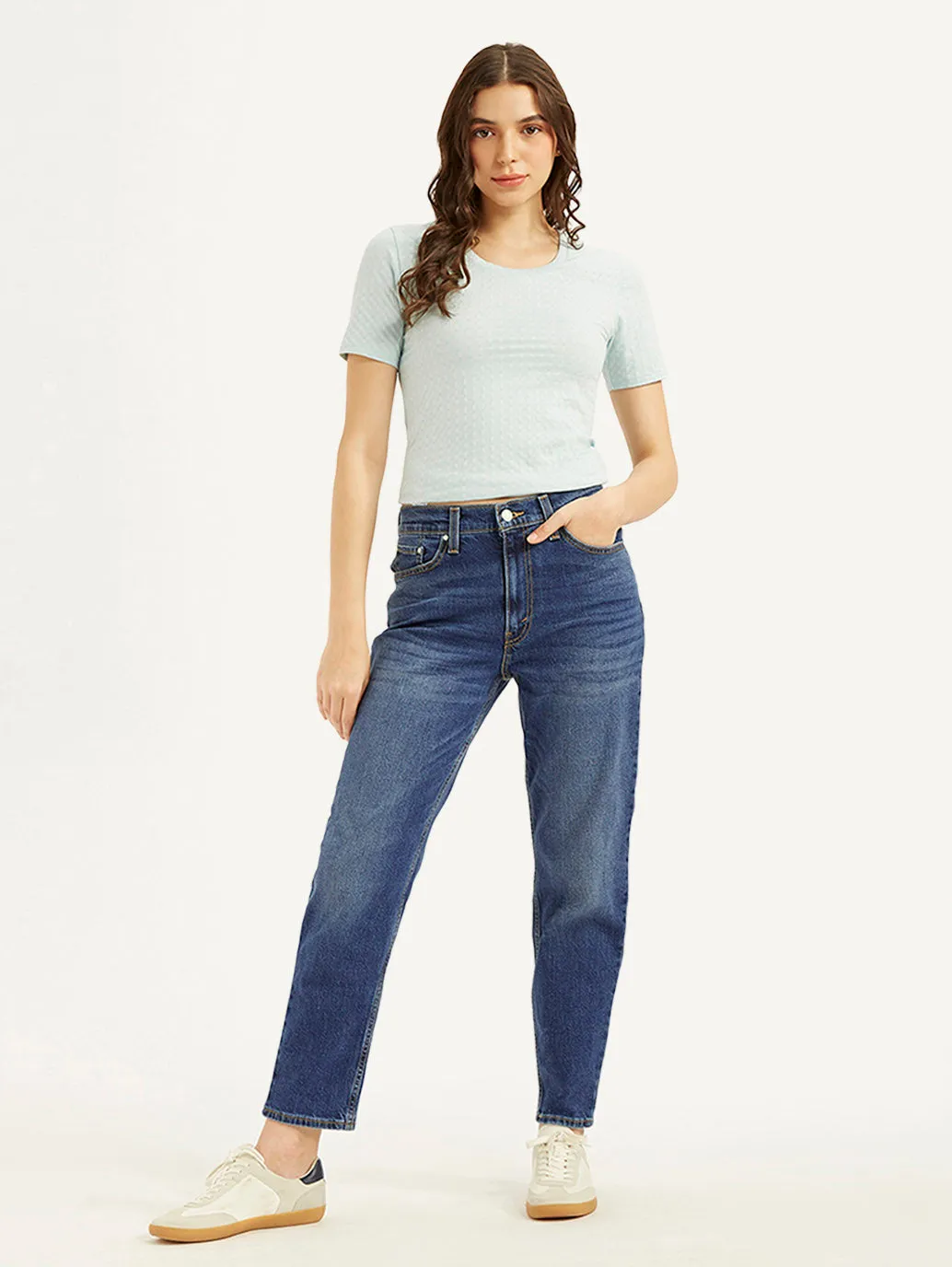 Women's 80s Mom Blue Loose Fit High Rise Jeans Simple Choice Base Outfit