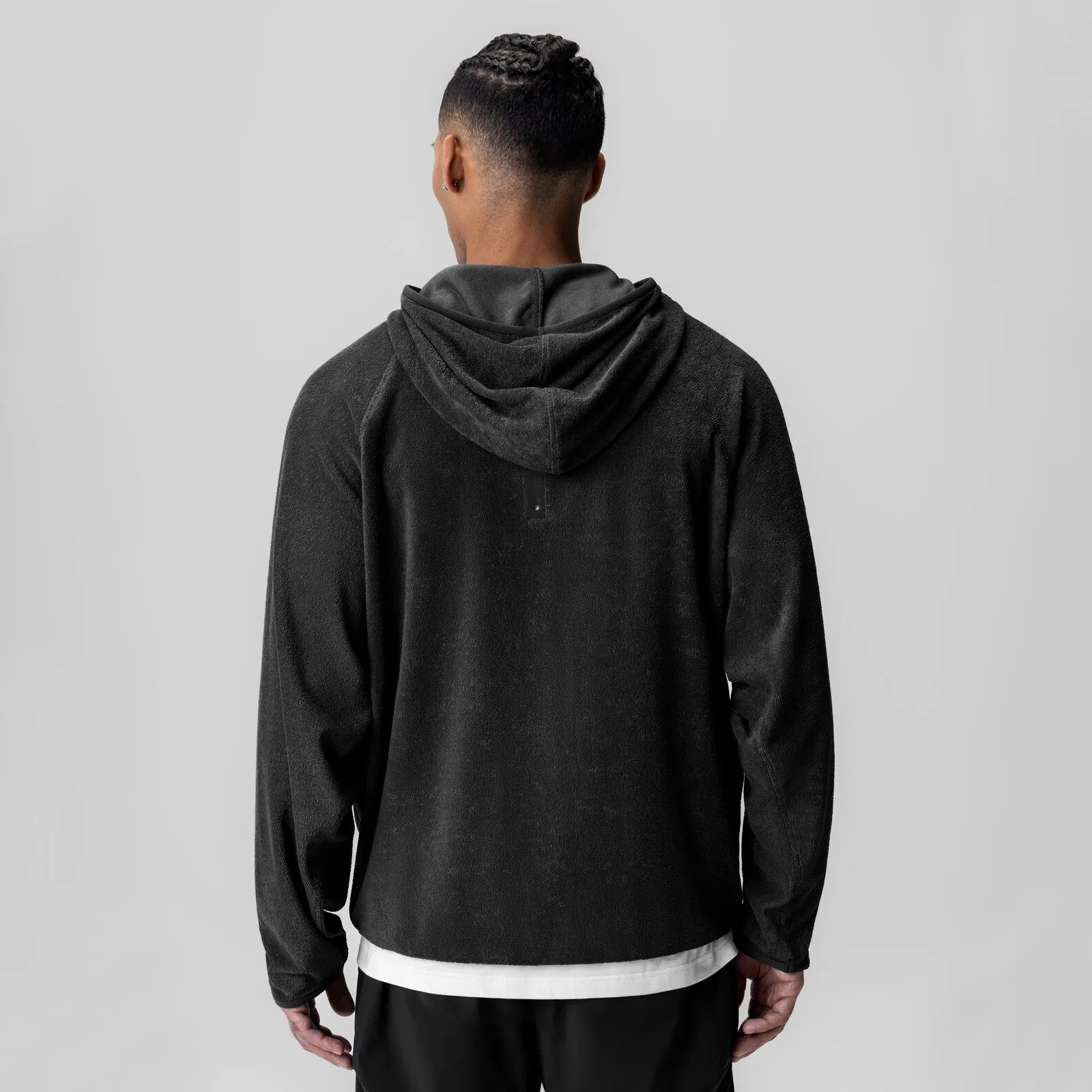 1054. Towel Terry Reversible Hoodie - Black Logo Detail