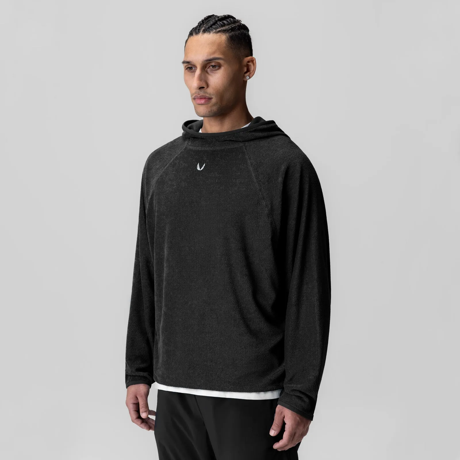 1054. Towel Terry Reversible Hoodie - Black Brushtail possum like Muskox like