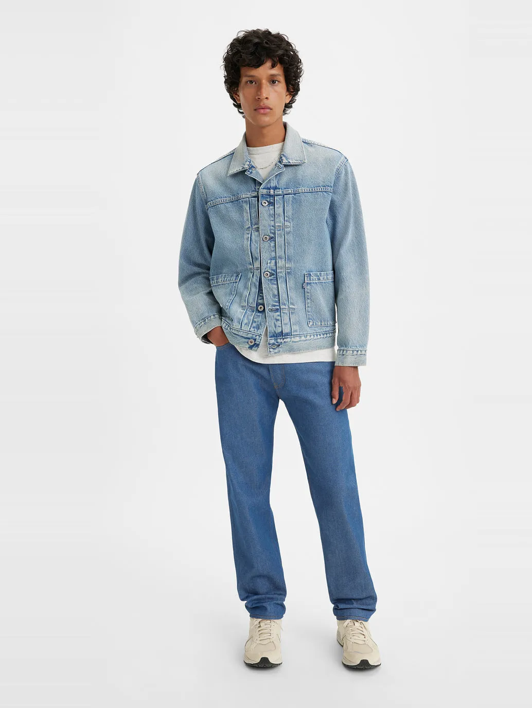 Trendy Sunny Vibes No Bulk Seam Design Men's 501 Blue Straight Fit Mid Rise Jeans