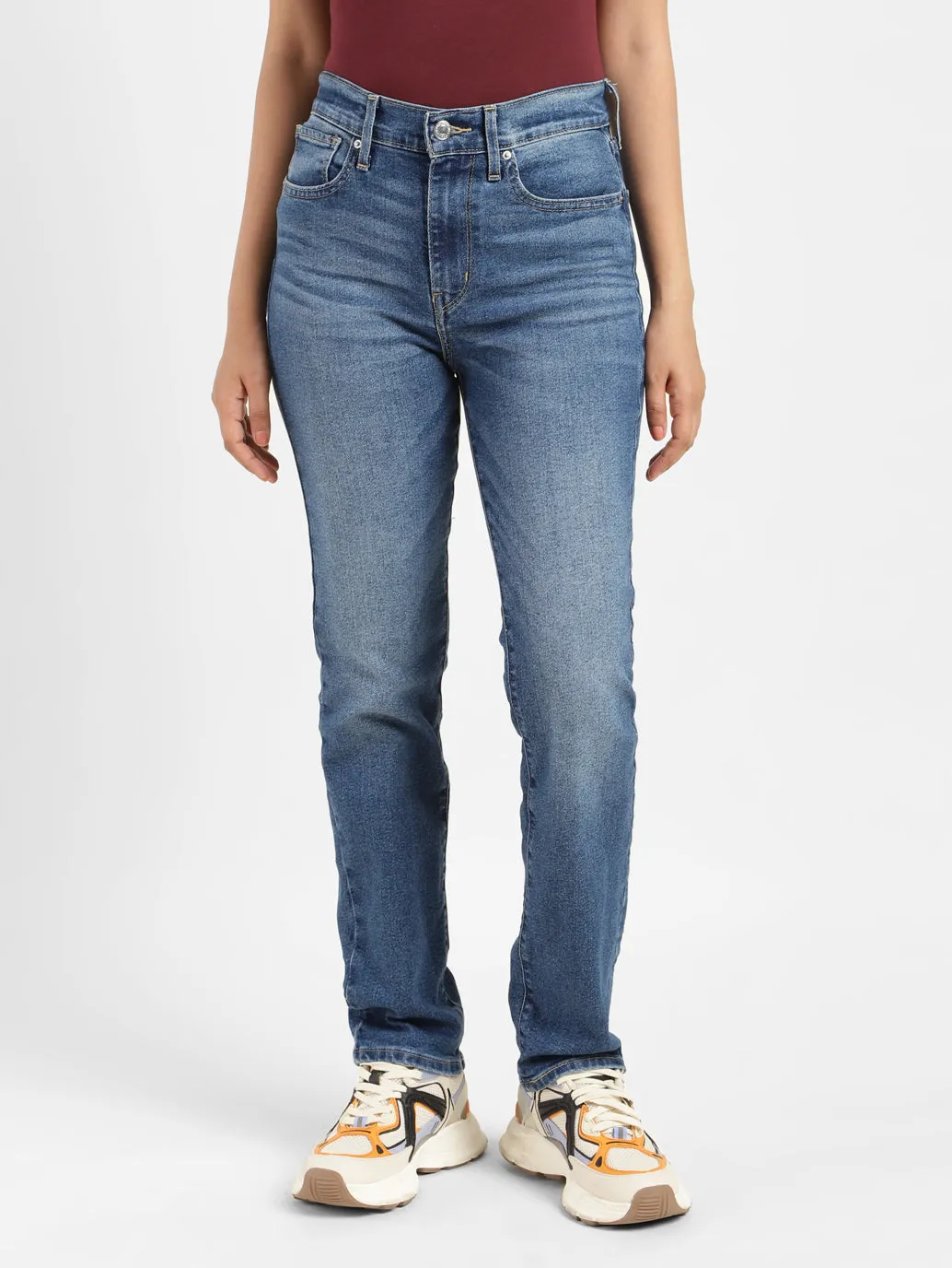 Women's 724 Blue Straight Fit High Rise Jeans elastic waistband Lightweight Morning Stroll