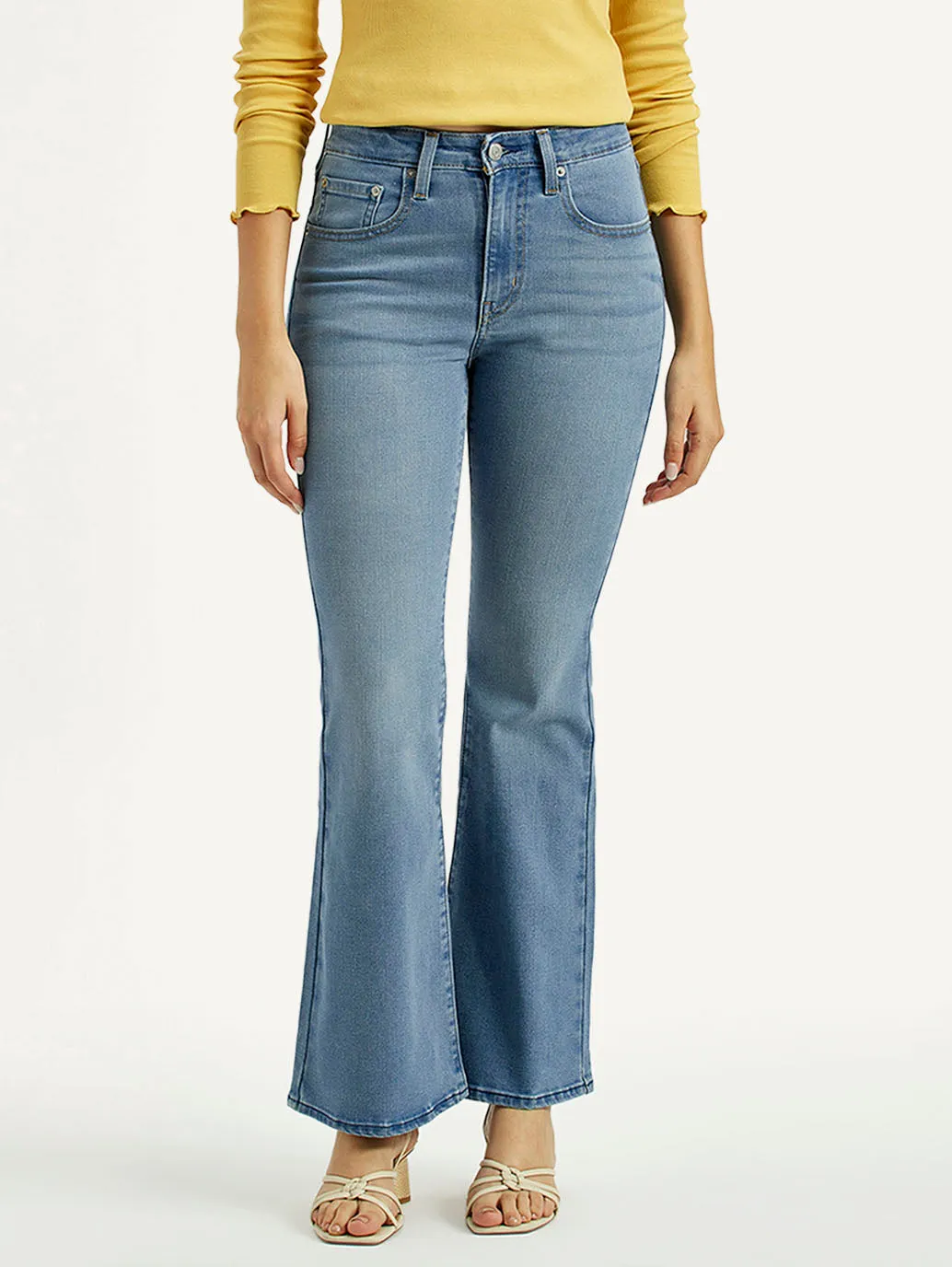 Women's 726 Med Indigo Flared Fit High Rise Jeans Shopping Day Slim Anti Static Treatment