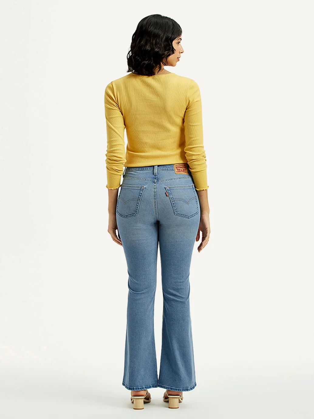 Women's 726 Med Indigo Flared Fit High Rise Jeans Rainy Day Everyday Student Outfit Work Ready