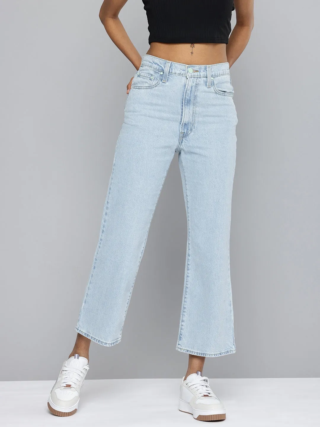 Women's Light Blue Ribcage Cropped Bootcut Fit High Rise Jeans Casual Friday Elegant Casual Smart Casual Neutral