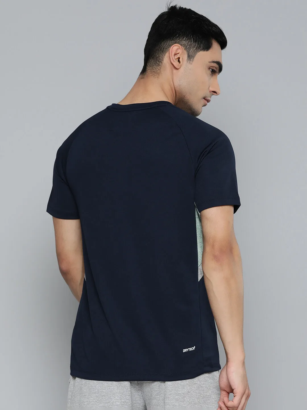 Alcis Men Navy Blue Colourblocked Dry Tech Slim Fit Sports T-shirt HypoallergenicTextile QuickAccess Pockets
