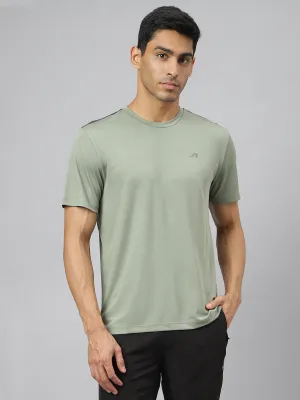 LowMaintenanceFabric Ventilation Panels Alcis Men Golden Olive Drytech  Anti-Static Slim-Fit Round Neck Running T-Shirt