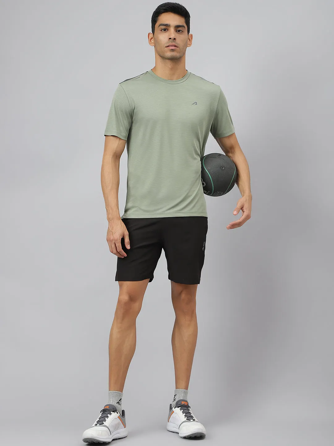 Alcis Men Golden Olive Drytech  Anti-Static Slim-Fit Round Neck Running T-Shirt Prince Core Reinforced Knees