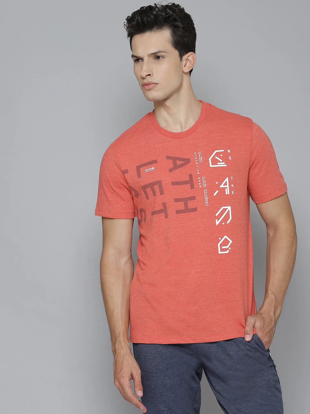 Alcis Men Printed Orange Tshirts Bride Side ReinforcedHems