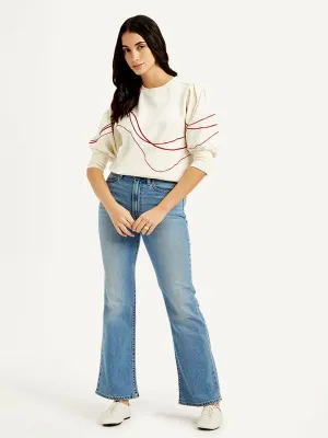 Crosshatch Stitching Relaxed Style Work Ready Outdoor Enthusiast Women's Blue Wedgie Bootcut Fit Mid Rise Jeans
