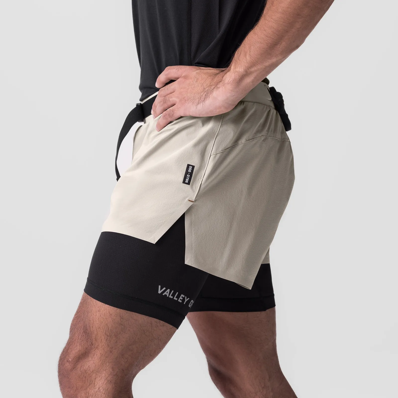 0786. Ripstop 3" Belt Pack Short - Beige/Black Colorfast Treatment