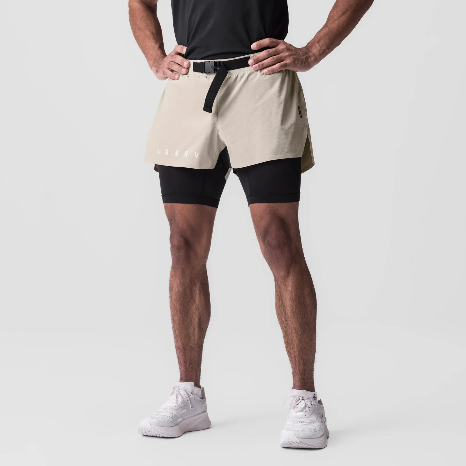 0786. Ripstop 3" Belt Pack Short - Beige/Black skiing gear Sun Protection Fabric