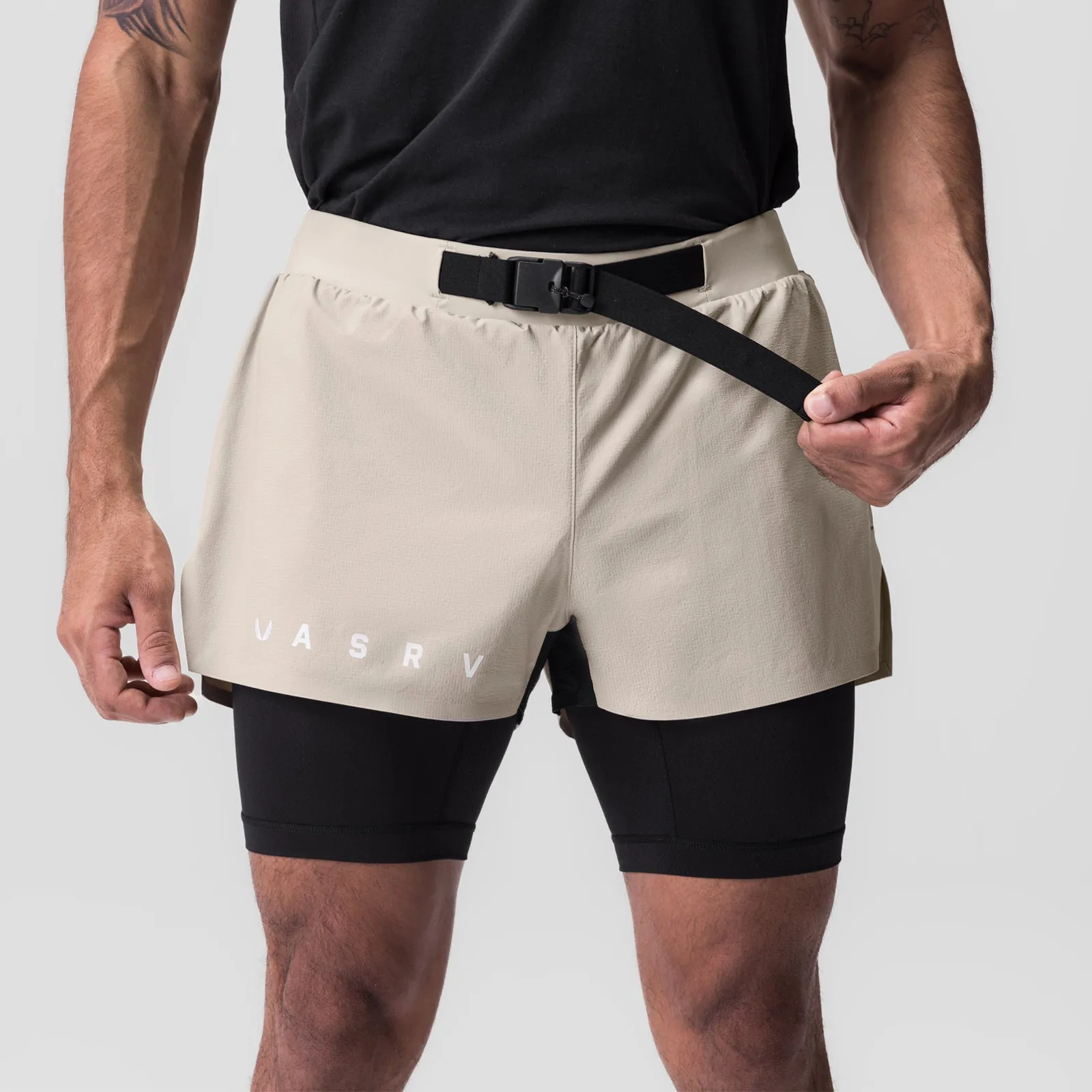 0786. Ripstop 3" Belt Pack Short - Beige/Black Soft Texture ZipperedSecurity