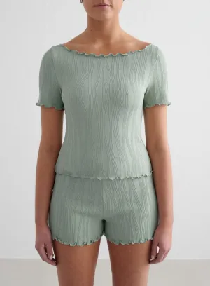 Stretchable Aqua Tulip Short Sleeve Top