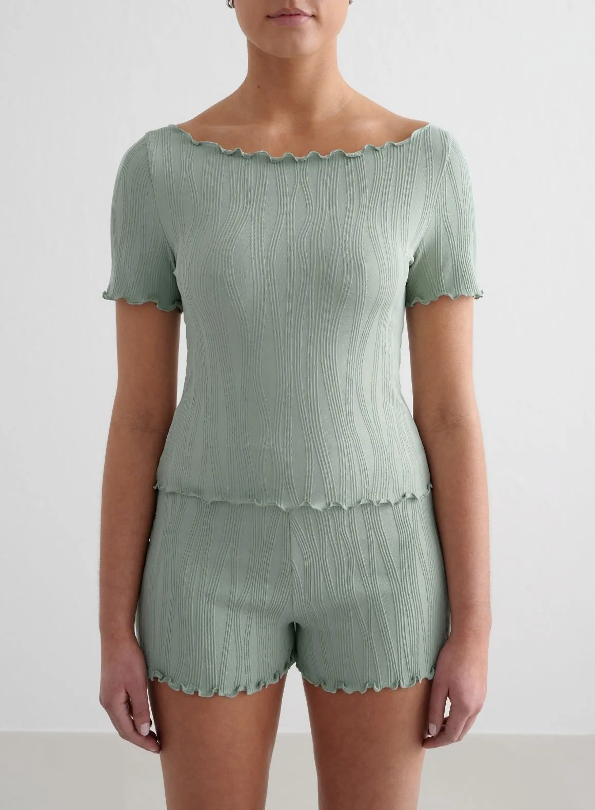 Stretchable Aqua Tulip Short Sleeve Top