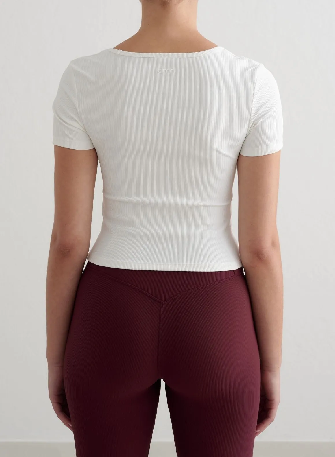White Ribbed Performance Short Sleeve Streetwear Style