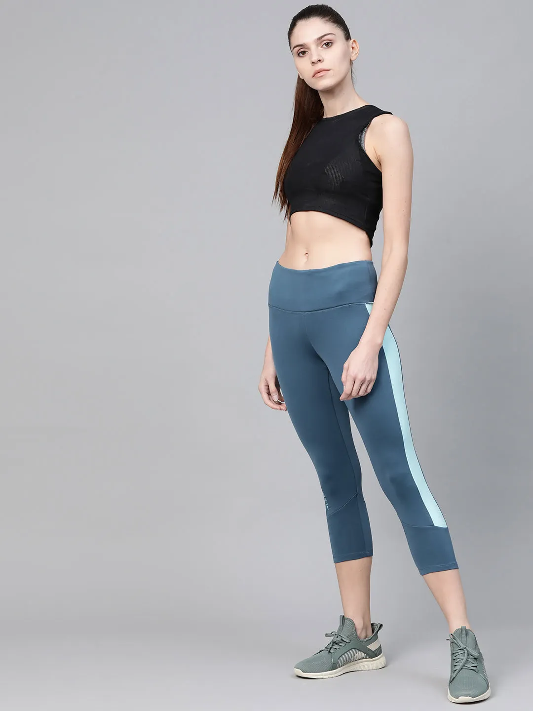 Postpartum Fit Slim Fit Soft Touch Alcis Women Teal Blue Solid Three-Fourth Training Tights