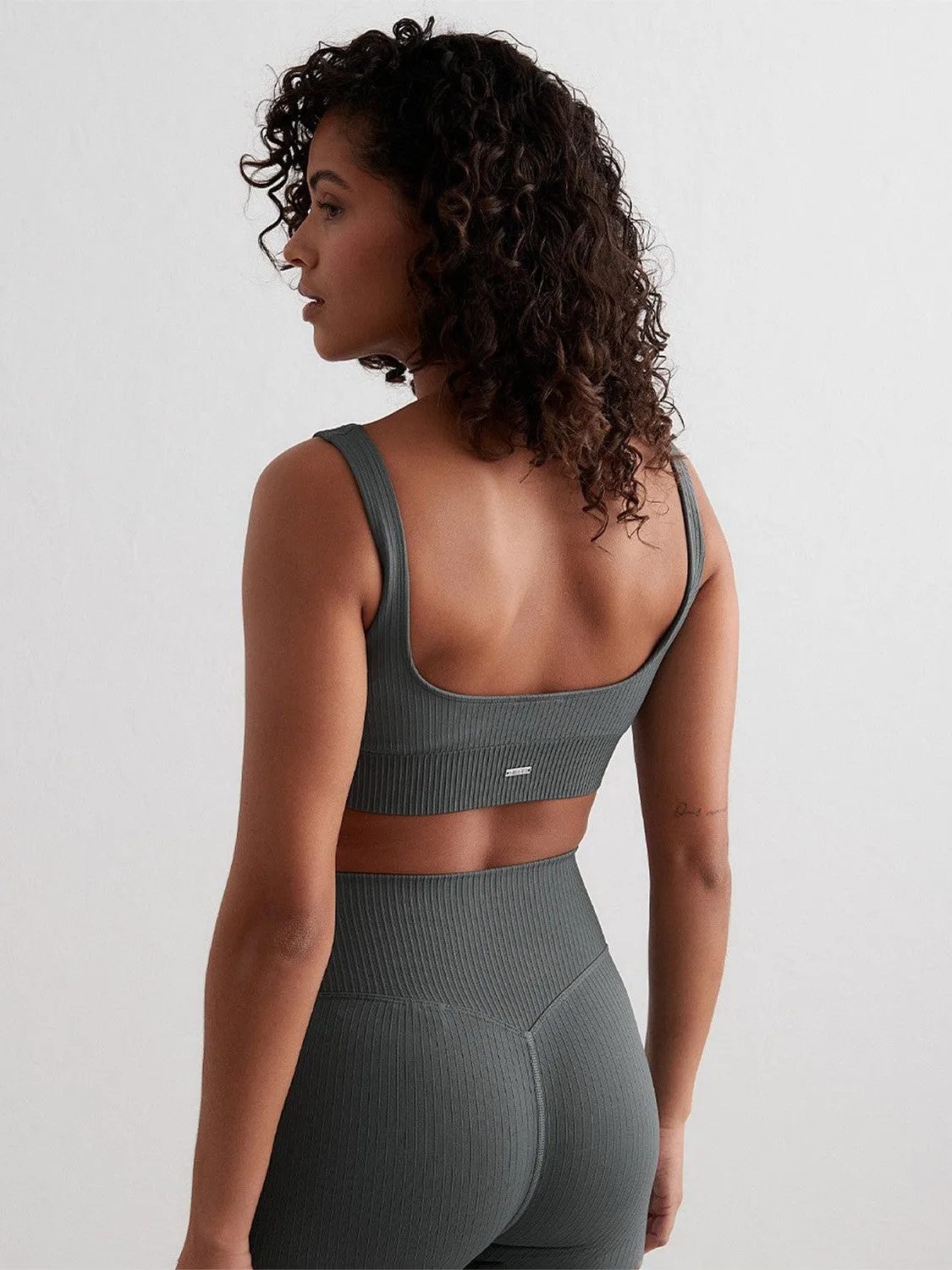Wrinkle Free Weave Warm Layers Sage Ribbed Seamless Bra