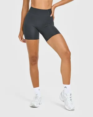 StretchWaistband Timeless High Waisted Shorts with White Logo | Coal Party Ready