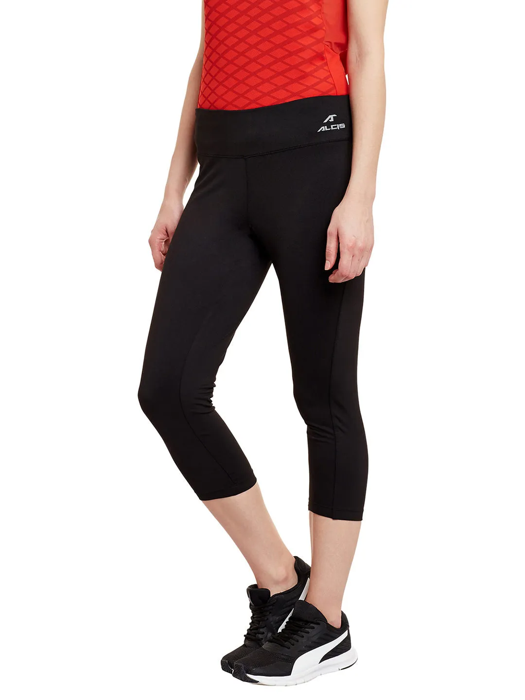 Alcis Women Solid Black Tights Outdoor Lover Anti Odor