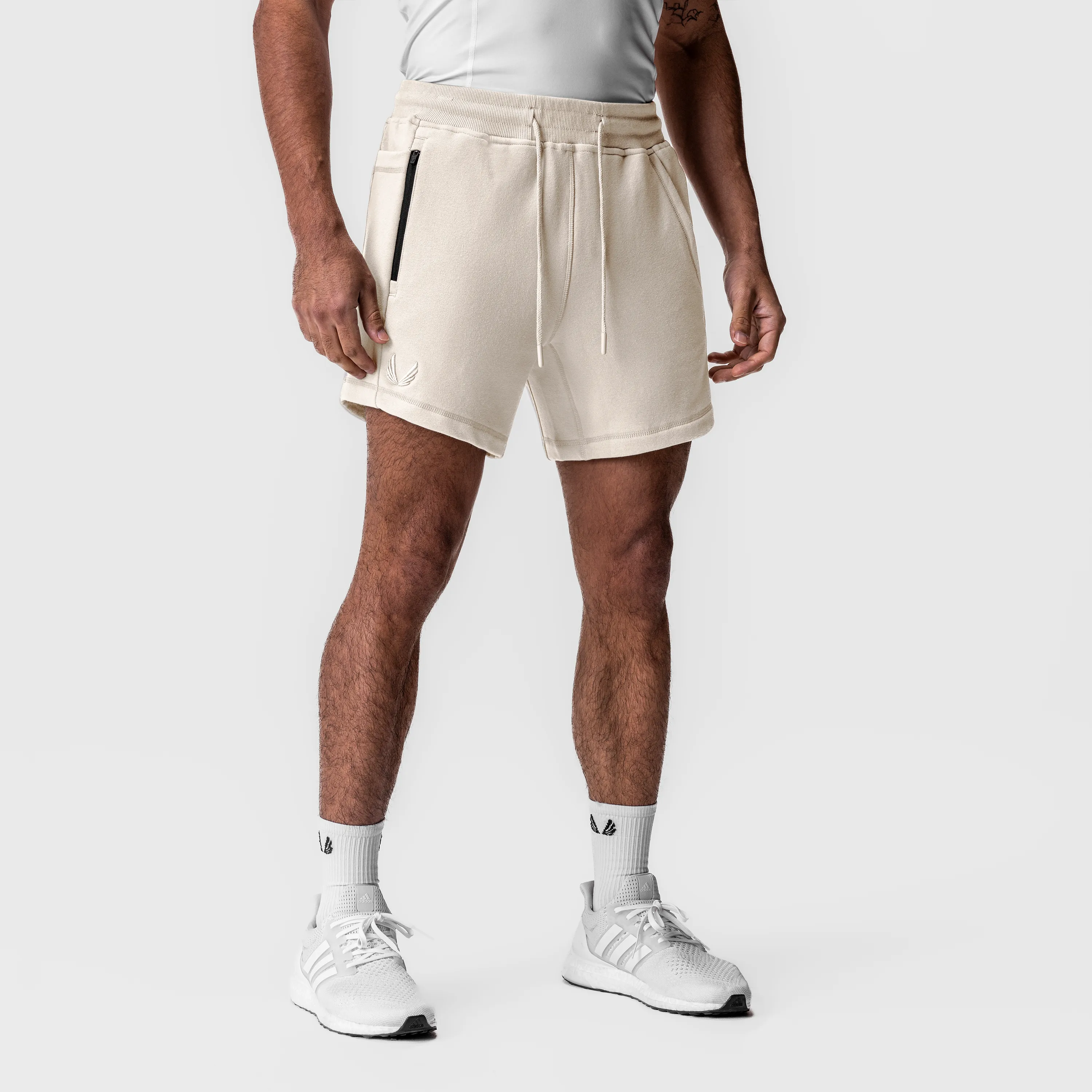 linen option 0867. Tech-Terry? Sidelock Sweat Short - Ivory Cream