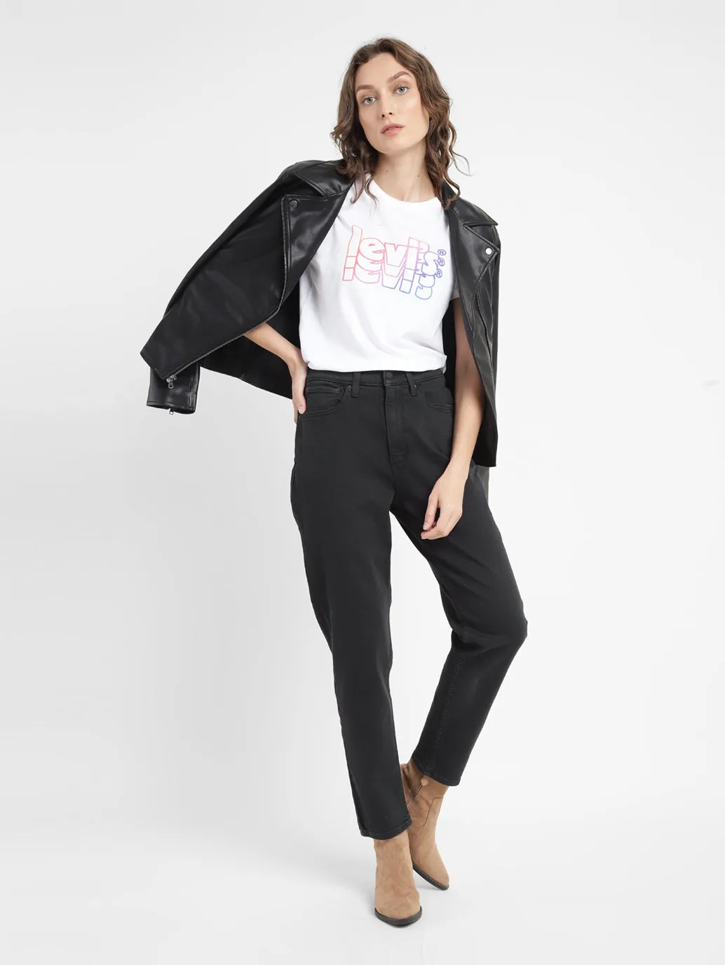 Street Style Travel Outfit Music Event Women's 80s Mom Black Loose Fit High Rise Jeans