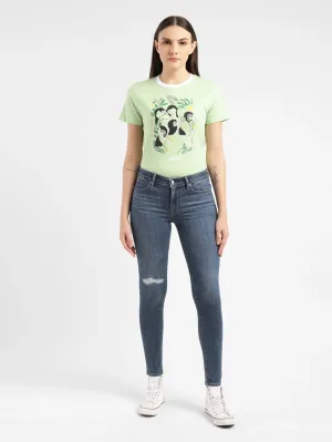 Women's 711 Blue Skinny Fit Mid Rise Jeans Winter Warmth Minimalist Style Picnic Style Non Stretch Denim