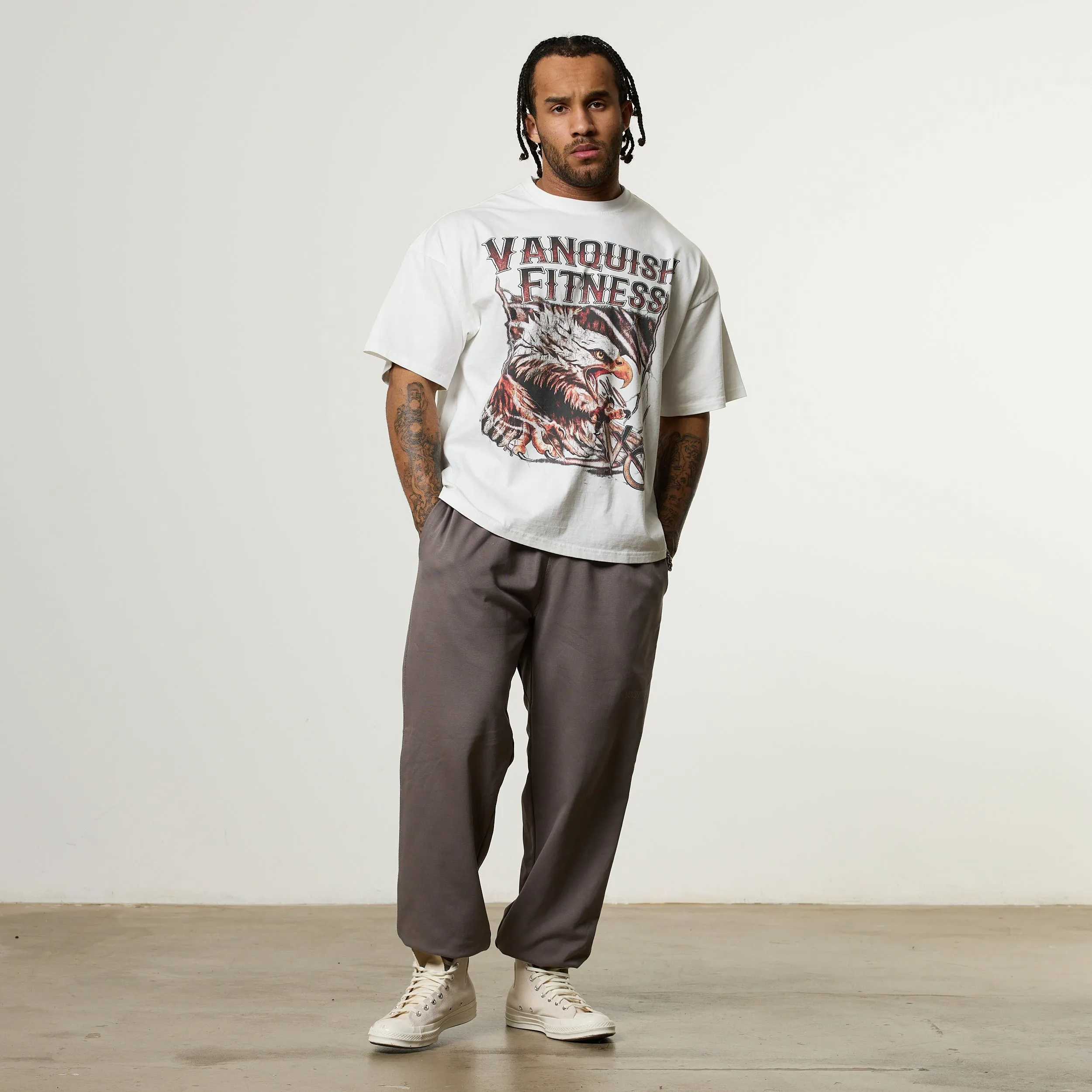 Vanquish Obsidian White Eagle Oversized Boxy T Shirt men's clothing Travel Light